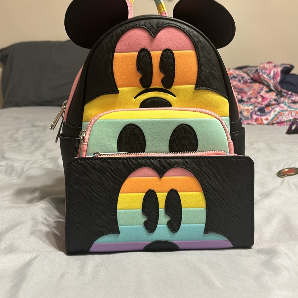 Loungefly pastel stripes backpack and wallet